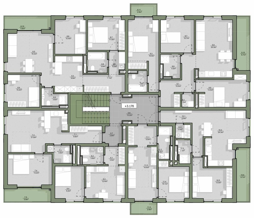Second-floor plan of building K1, Pārdaugavas Kvartāls